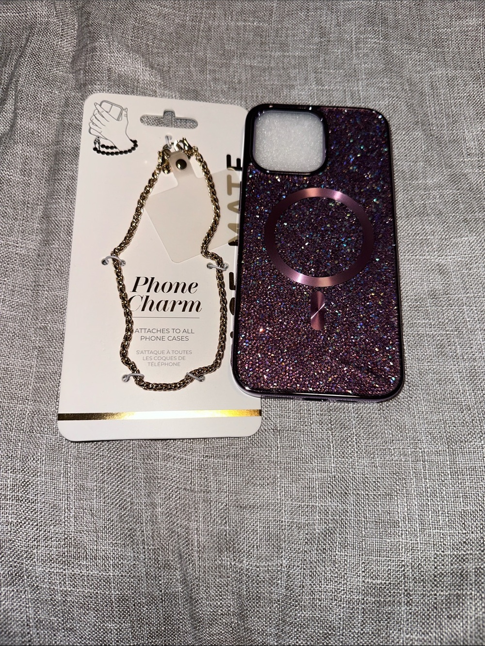 Glitter Purple Phone Case with Charm - Unbranded